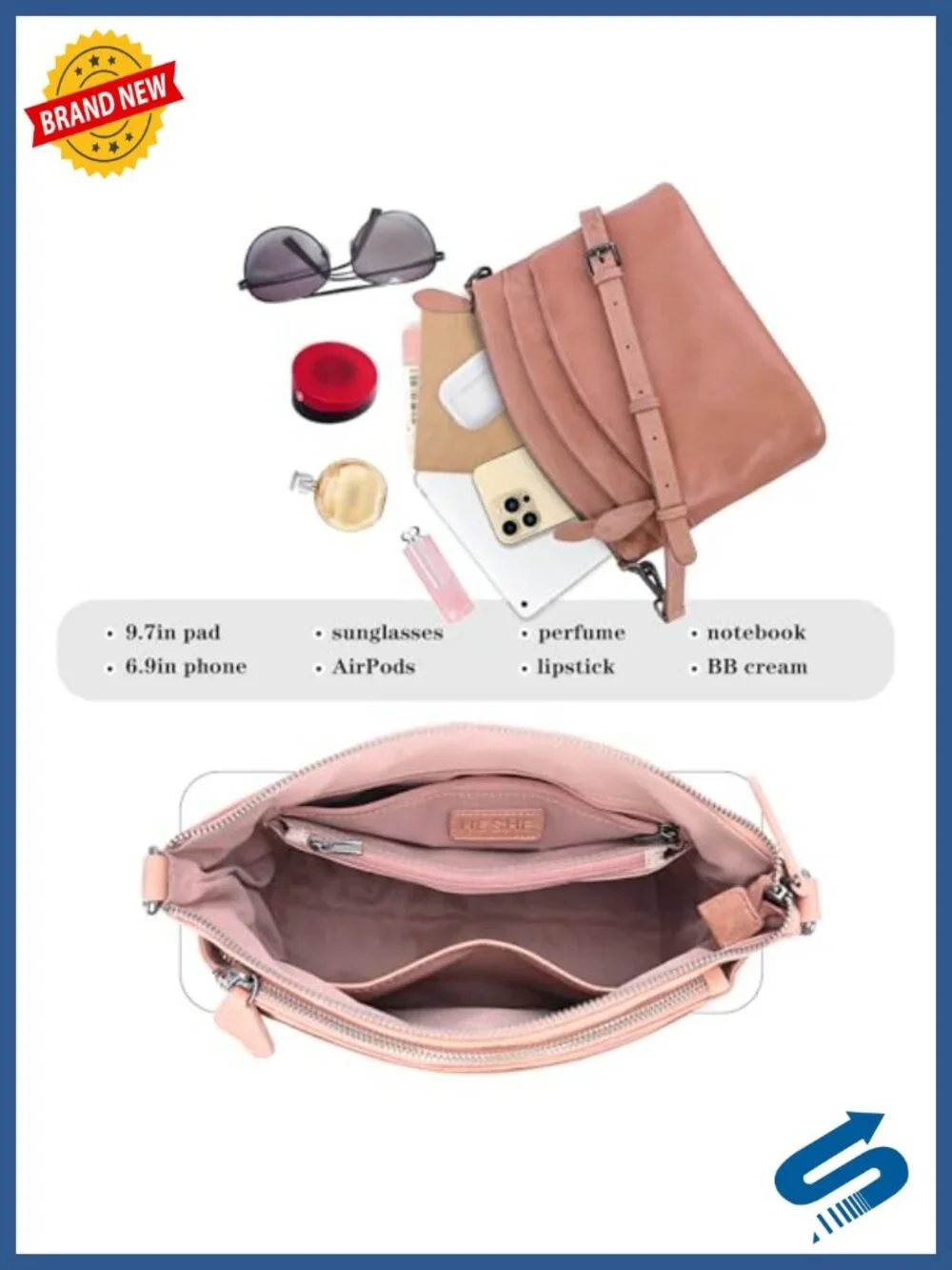 Genuine Leather Crossbody Bag with Multi-Pockets Vintage Satchel